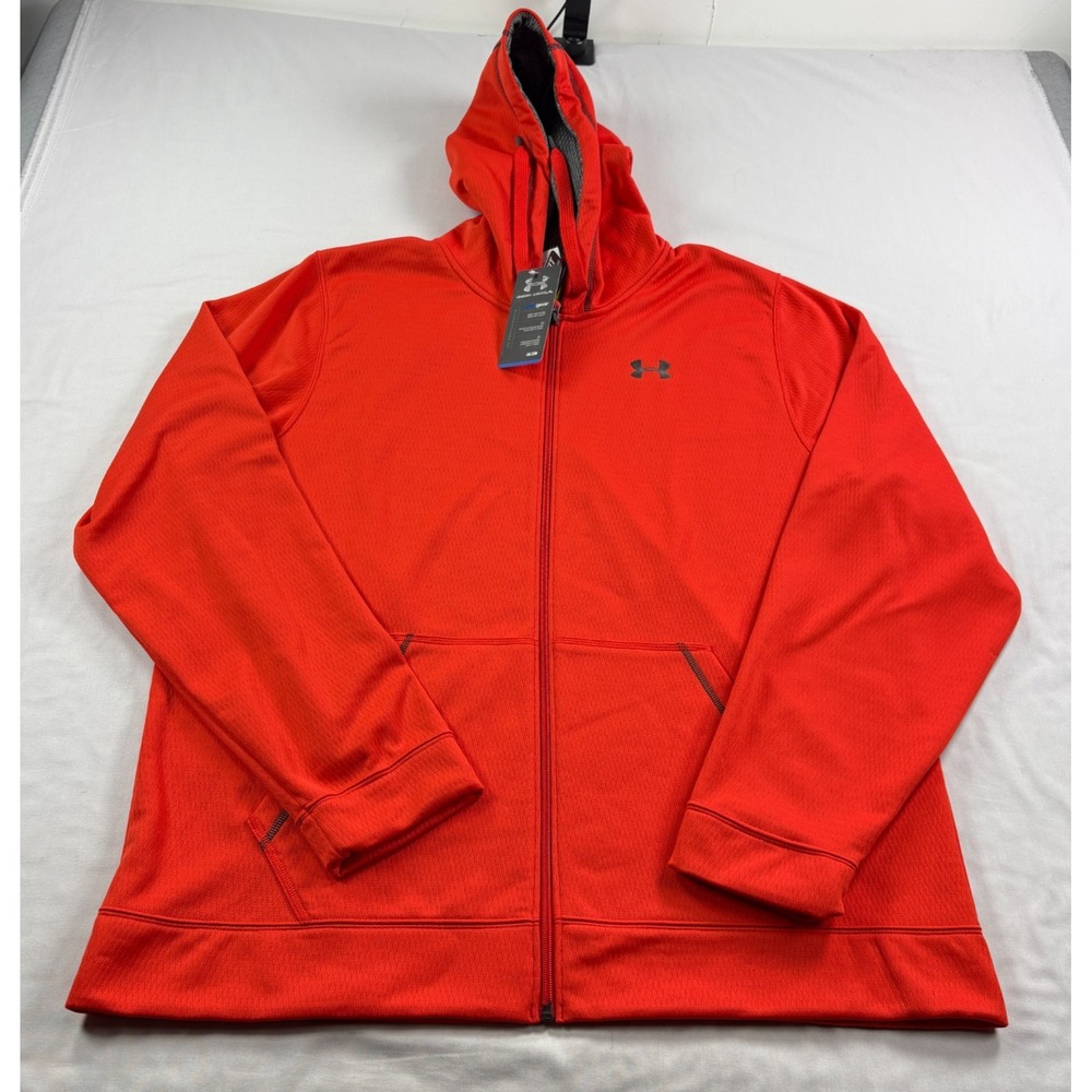 Under Armour Hoodie Mens XL Orange Full Zip Casual Jacket Cold Gear NEW